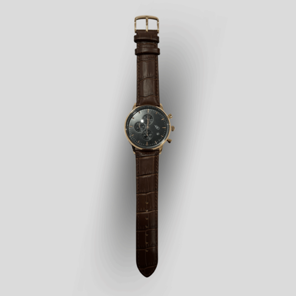 YSG Tailors watch brown leather black face gold