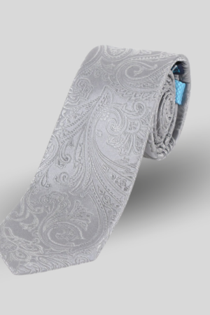 ysg tailors menswear silver paisley tie